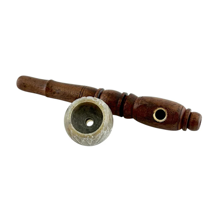 5" Wooden Pipe With Marble Bowl - Classic Long-Style Design-2CT Wooden Pipe Super Supplys Inc