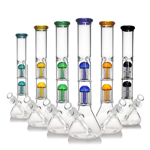 16" Double Tree 8 Arm Perc Beaker Bong Glass Bong Small Biz Distributors