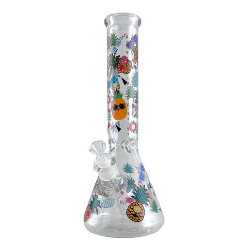 14" Glass Beaker Bong – 7mm Thick with Sticker Art Designs Glass Bong Super Supplys Inc Tropical Pineapple