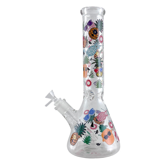 14" Glass Beaker Bong – 7mm Thick with Sticker Art Designs Glass Bong Super Supplys Inc
