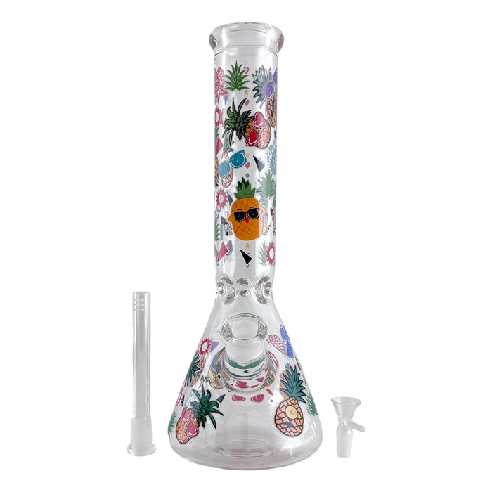 14" Glass Beaker Bong – 7mm Thick with Sticker Art Designs Glass Bong Super Supplys Inc