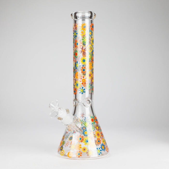 14″ 7mm Glass Beaker Bong with Assorted Flower Design & Ice Catcher Glass Bong 777 Smoke Design 3