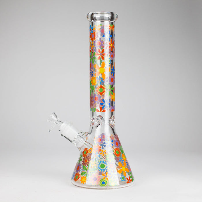 14″ 7mm Glass Beaker Bong with Assorted Flower Design & Ice Catcher Glass Bong 777 Smoke