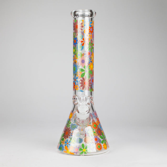 14″ 7mm Glass Beaker Bong with Assorted Flower Design & Ice Catcher Glass Bong 777 Smoke