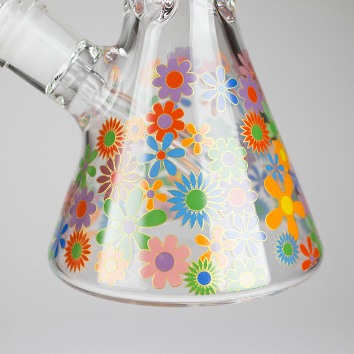 14″ 7mm Glass Beaker Bong with Assorted Flower Design & Ice Catcher Glass Bong 777 Smoke