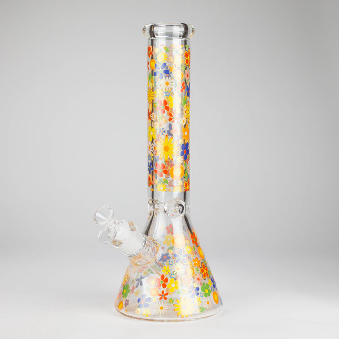14″ 7mm Glass Beaker Bong with Assorted Flower Design & Ice Catcher Glass Bong 777 Smoke Design 2