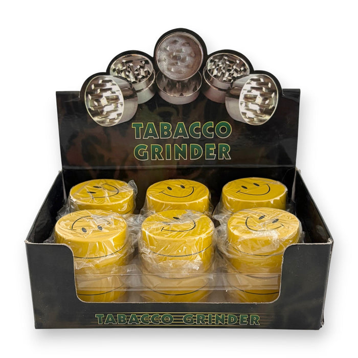 Smiley Face 3-Part Metal Grinders – 40mm-12CT Display Pack Super Supplys Inc