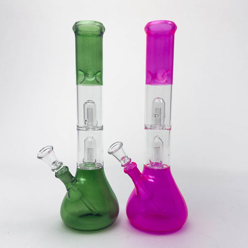 12" Dual Percolator Glass Bong – Transparent, Assorted Colors Glass Bong RMG WHOLESALE