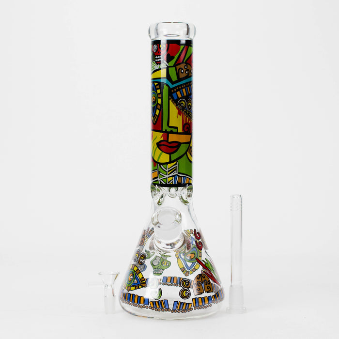 14" 7mm Glass Bong With Abstract Art Design