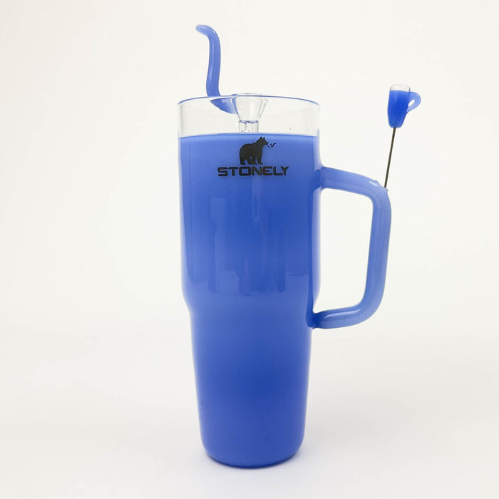 Pulsar | 8.5" Stonely Cup Water Pipe – Unique Insulated Cup Design Glass Bong Smoking Cat Distribution Blue