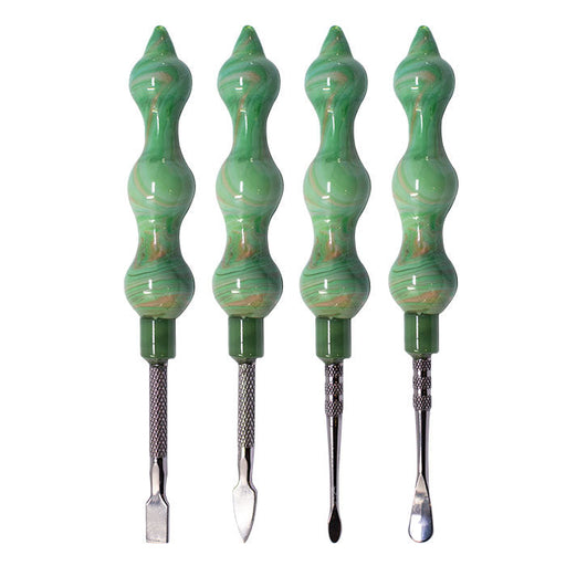 Assorted Design Green Swirly Dabbing Stick With Paddle Scooper - Set-4 Cap · Dabber · Insert · Clip · Nail Maple Craft Inc