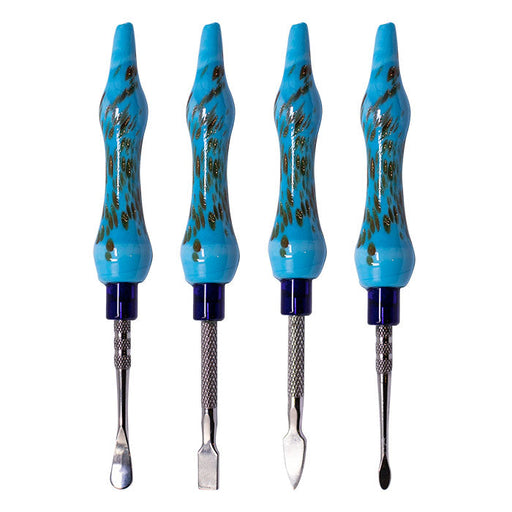 Assorted Design Light Blue 6 Inches Dabbing Stick With Round Scooper - Set-4 Cap · Dabber · Insert · Clip · Nail Maple Craft Inc