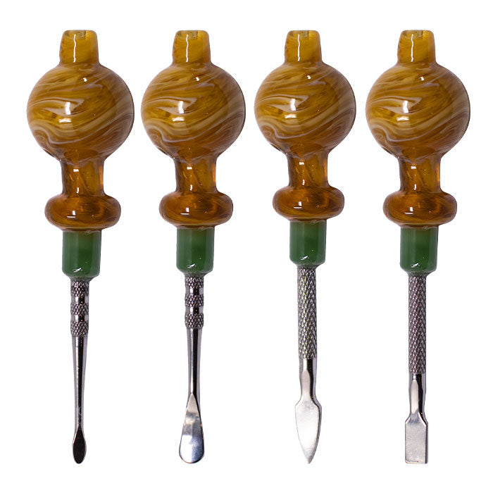 Assorted Design Yellow Multi-Purpose Dabbing Stick and Carb Cap with Scooper - Set-4 Cap · Dabber · Insert · Clip · Nail Maple Craft Inc