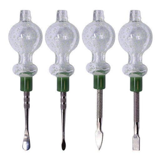 Assorted Design Clear Glow In The Dark Dabbing Stick and Carb Cap with Flat Scooper - Set-4 Cap · Dabber · Insert · Clip · Nail Maple Craft Inc