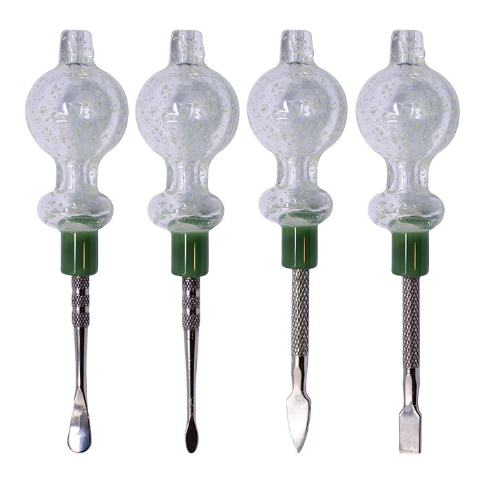 Assorted Design Clear Glow In The Dark Dabbing Stick and Carb Cap with Flat Scooper - Set-4 Cap · Dabber · Insert · Clip · Nail Maple Craft Inc