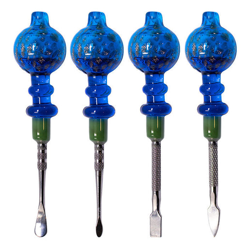 Assorted Design Light Blue Sparkly Dabbing Stick And Carb Cap With Paddle Scooper - Set-4 Cap · Dabber · Insert · Clip · Nail Maple Craft Inc