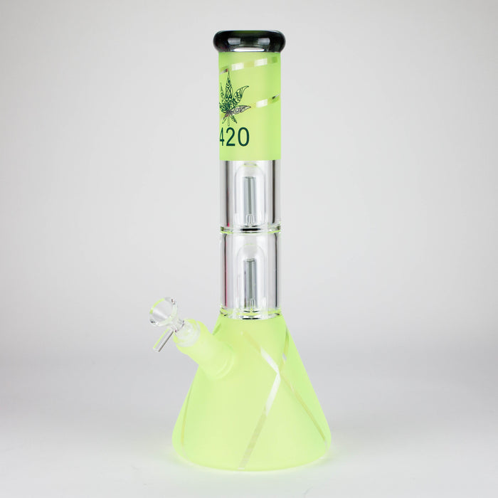 14" 7mm 420 Double Perc Fancy Glass Water Bong [FT1157AST] Glass Bong LEHIGH WHOLESALE Green