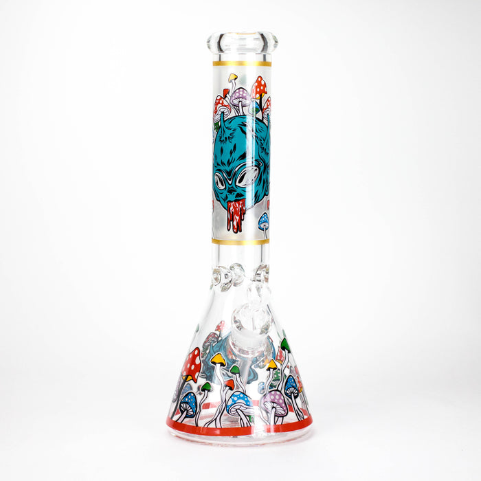 14" Mushroom Skull Design 7mm Thick Heavy Duty Glass Beaker Bong - Glow in the Dark Glass Bong 777 Smoke