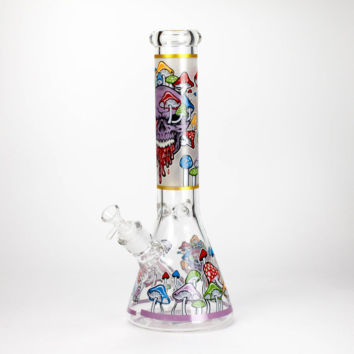 14" Mushroom Skull Design 7mm Thick Heavy Duty Glass Beaker Bong - Glow in the Dark Glass Bong 777 Smoke Design3