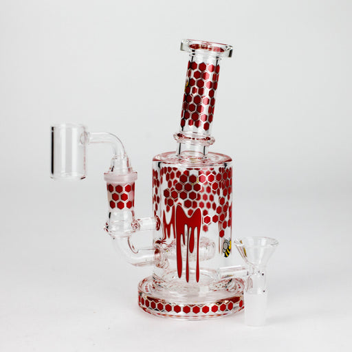7" 2-in-1 Beehive Design Rig with Perc Banger & Bowl Included Glass Rig 777 Smoke Red