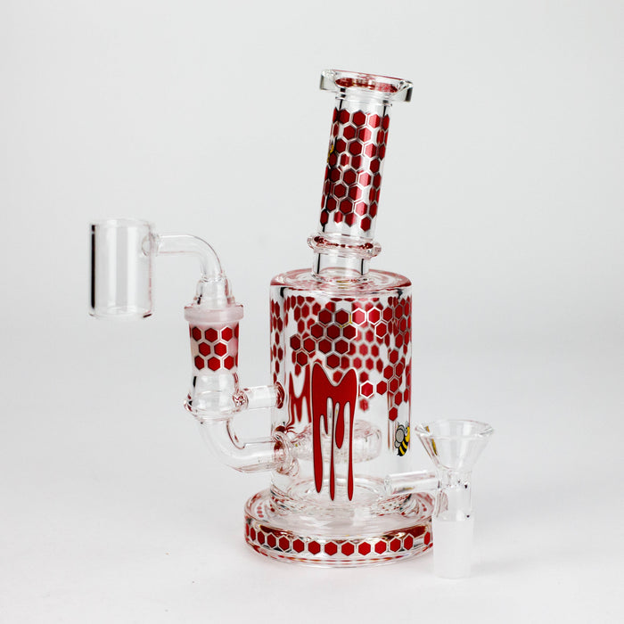 7" 2-in-1 Beehive Design Rig with Perc Banger & Bowl Included Glass Rig 777 Smoke Red
