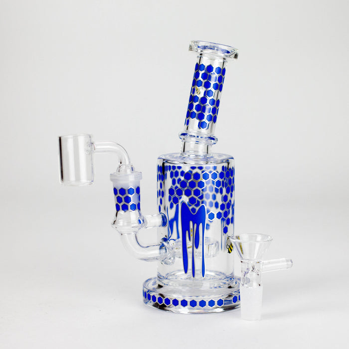 7" 2-in-1 Beehive Design Rig with Perc Banger & Bowl Included Glass Rig 777 Smoke Blue