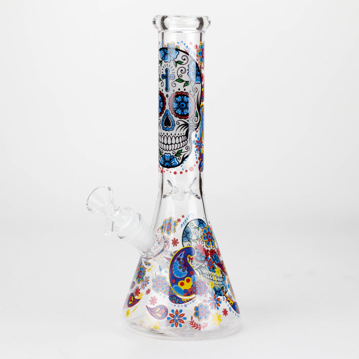 10" Sugar Skull New Design Glass Beaker Bong – Glow in the Dark Glass Bong 777 Smoke Design1