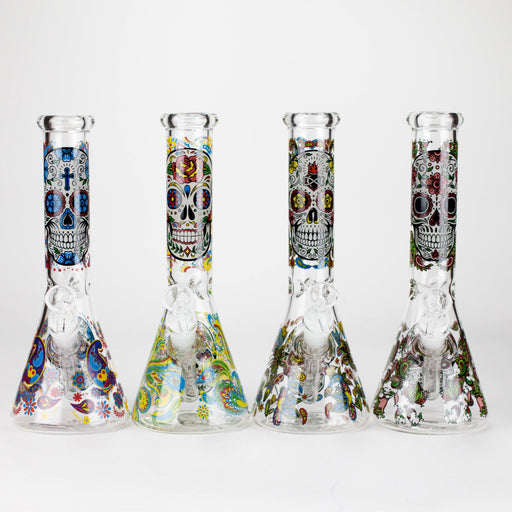 10" Sugar Skull New Design Glass Beaker Bong – Glow in the Dark Glass Bong 777 Smoke