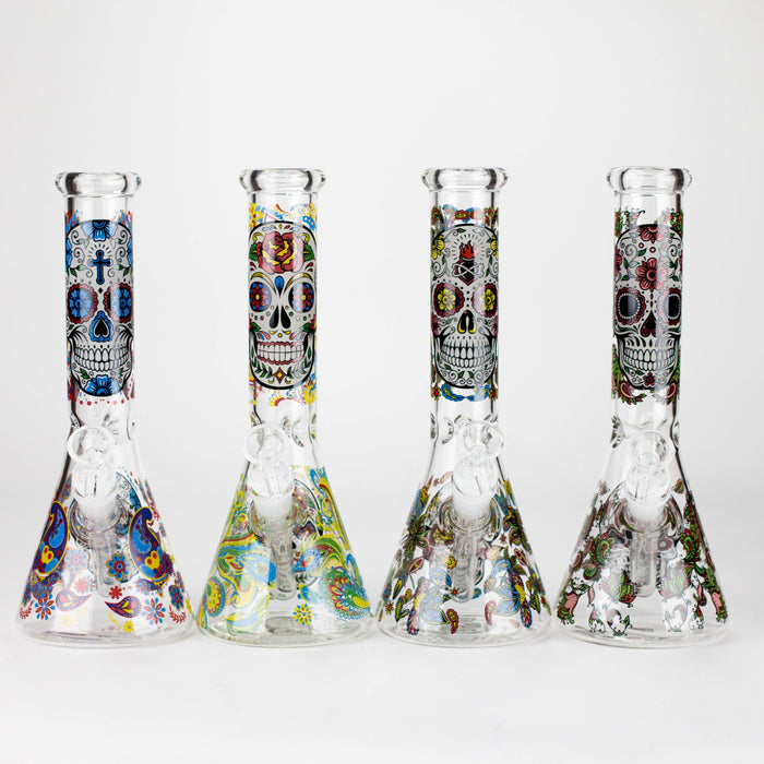 10" Sugar Skull New Design Glass Beaker Bong – Glow in the Dark Glass Bong 777 Smoke