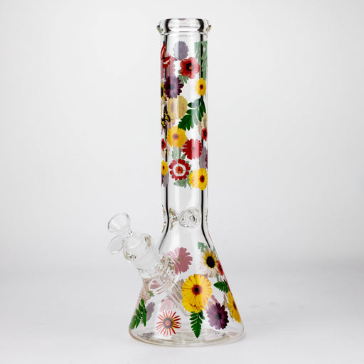 14" Flower and Butterfly Design 7mm Thick Heavy Duty Glass Beaker Bong Glass Bong 777 Smoke Design1