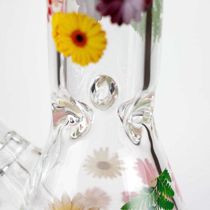 14" Flower and Butterfly Design 7mm Thick Heavy Duty Glass Beaker Bong Glass Bong 777 Smoke