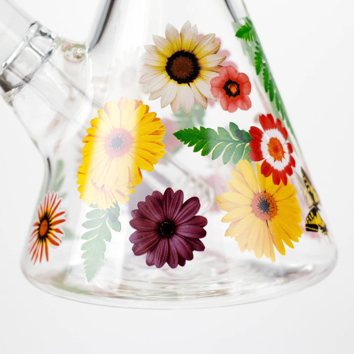 14" Flower and Butterfly Design 7mm Thick Heavy Duty Glass Beaker Bong Glass Bong 777 Smoke