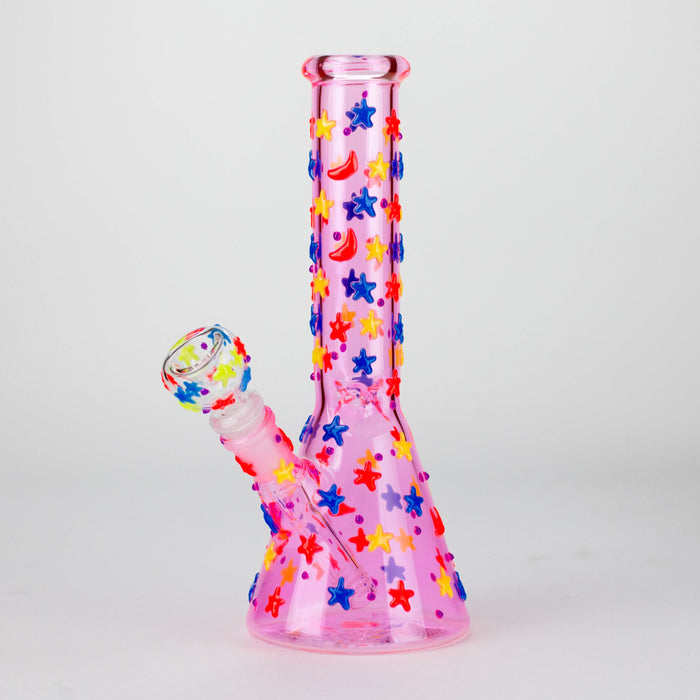 10" 3D Moon Star Design Glass Beaker Bong – Glow in the Dark Glass Bong 777 Smoke