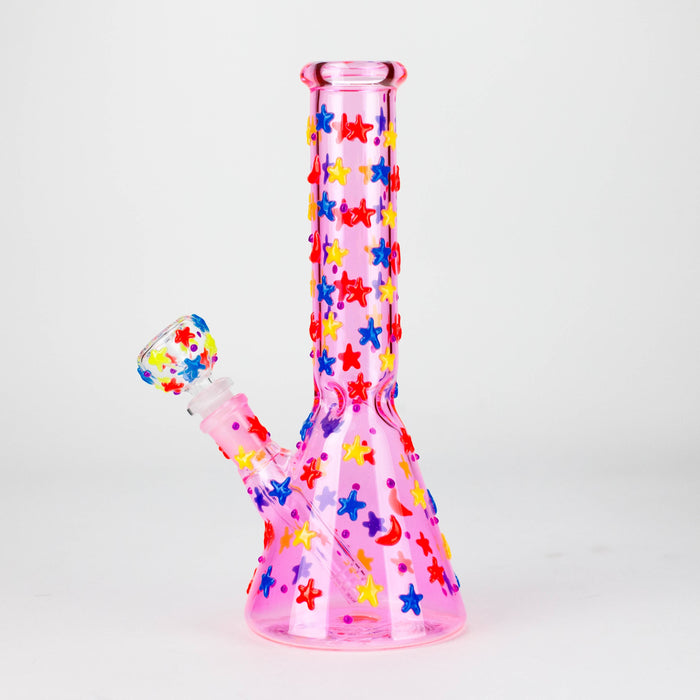 10" 3D Moon Star Design Glass Beaker Bong – Glow in the Dark Glass Bong 777 Smoke