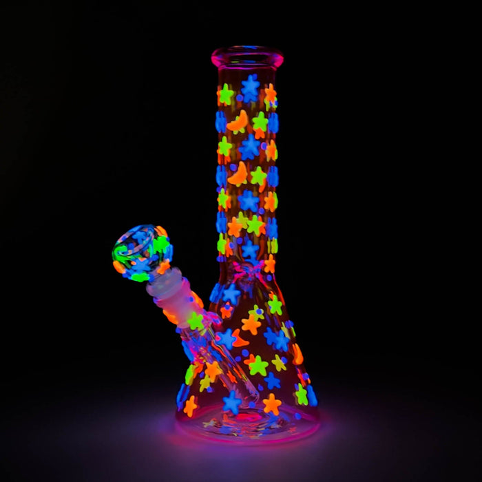 10" 3D Moon Star Design Glass Beaker Bong – Glow in the Dark Glass Bong 777 Smoke