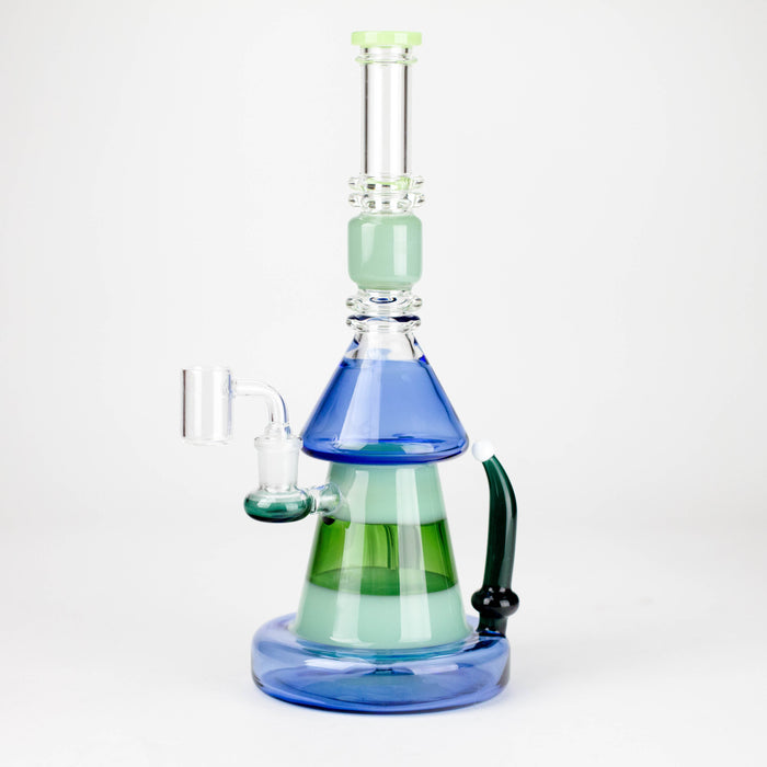 11" 2-in-1 Modern Art Glass Rig with Perc, Heavy Base, Banger & Bowl Glass Rig 777 Smoke