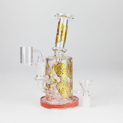 7" 2-in-1 Sugar Skull Design Rig with Perc, Banger & Bowl Included Glass Rig 777 Smoke Red