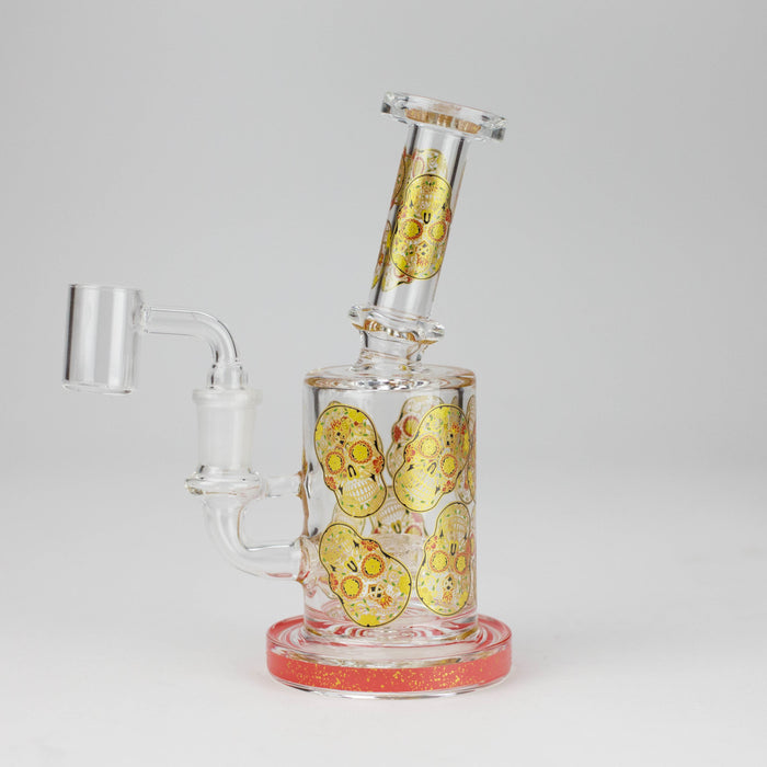 7" 2-in-1 Sugar Skull Design Rig with Perc, Banger & Bowl Included Glass Rig 777 Smoke