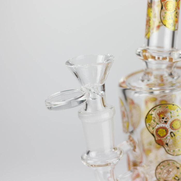 7" 2-in-1 Sugar Skull Design Rig with Perc, Banger & Bowl Included Glass Rig 777 Smoke