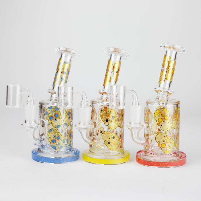 7" 2-in-1 Sugar Skull Design Rig with Perc, Banger & Bowl Included Glass Rig 777 Smoke