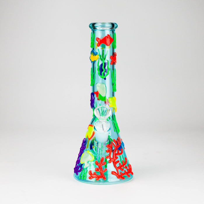 10" 3D Under The Sea Design Glass Beaker Bong-Glow in the dark Glass Bong 777 Smoke