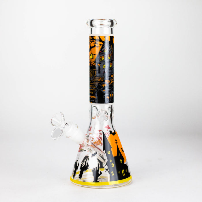 10" Halloween Design Glass Beaker Bong-Glow in the dark Glass Bong 777 Smoke Design2