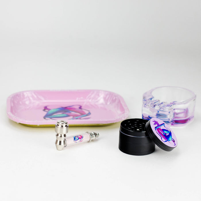 4-in-1 Metal Pipe Smoke Set Complete Kit Bundle 777 Smoke Red Lip