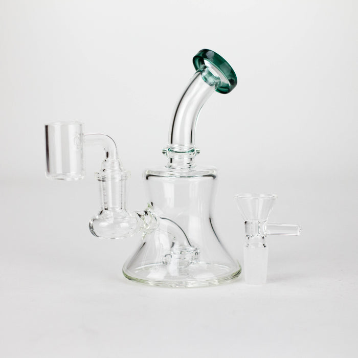 6" 2-in-1 Color Accented Mini Rig with Perc, Banger & Bowl Included Glass Rig 777 Smoke Green