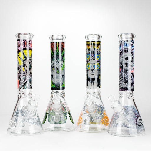 14" The Liberty Is Dead Design 7mm Thick Heavy Duty Glass Beaker Bong Glass Bong 777 Smoke