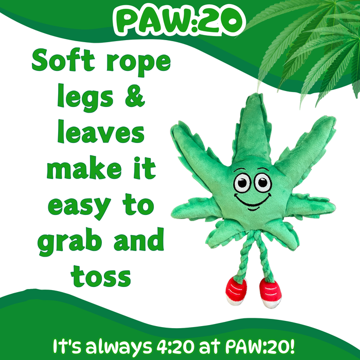 MJ the Marijuana Leaf - Squeaky Dog Toy - Shelf-Sitter Plushie - 13" For Pet PAW:20