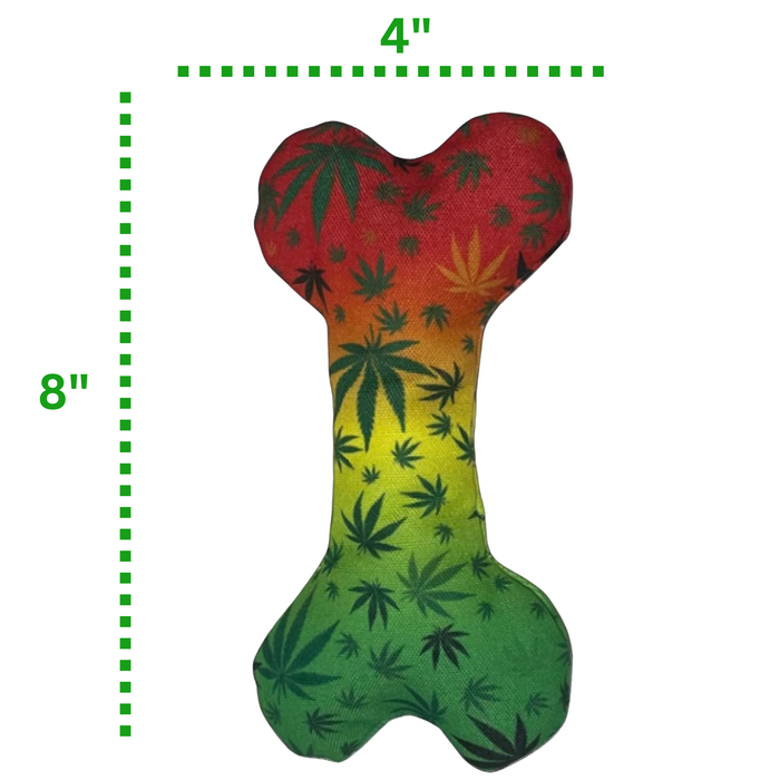 Stoned to da Bone, Rasta Marijuana Leaf Patten - Squeaky Bone Dog Toy - 8" For Pet PAW:20
