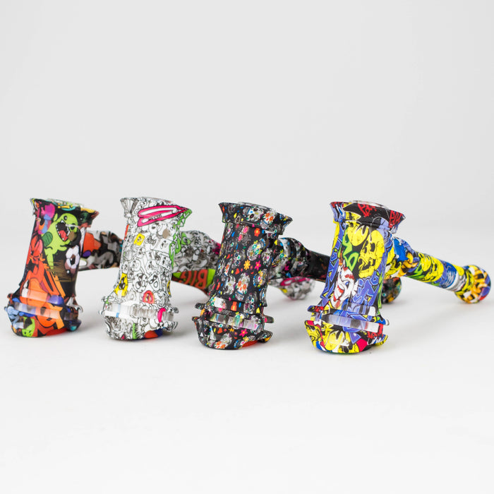 Art Silicone 7" Hammer Bubbler with Glass Bowl, Dabber and Wax Container [PIP121] Silicone Pipe NIBO Distribution