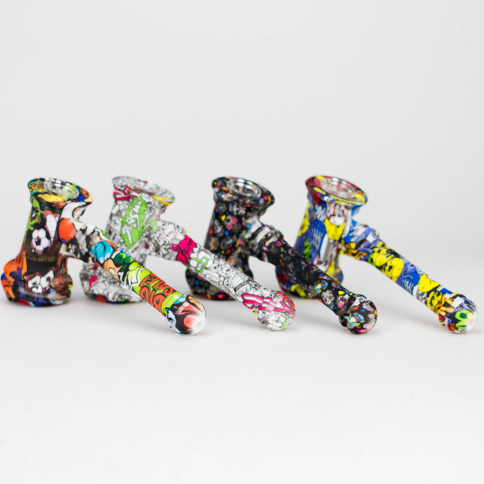 Art Silicone 7" Hammer Bubbler with Glass Bowl, Dabber and Wax Container [PIP121] Silicone Pipe NIBO Distribution