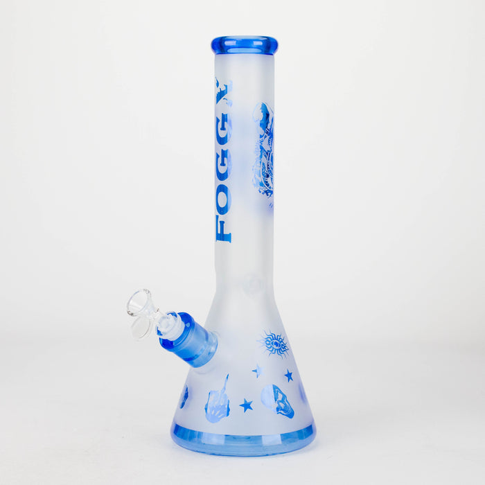FOGGX | 14" Sandblasted Frosted Small Skull Beaker Glass Water Pipe – 7mm Thick [FT1649ATS] Glass Bong LEHIGH WHOLESALE Blue